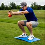 Man demonstrating a squat stance on the force board pro