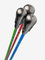 A set of three SuperSpeed Speed Sticks Pro with green, blue, and red shafts and black grips.