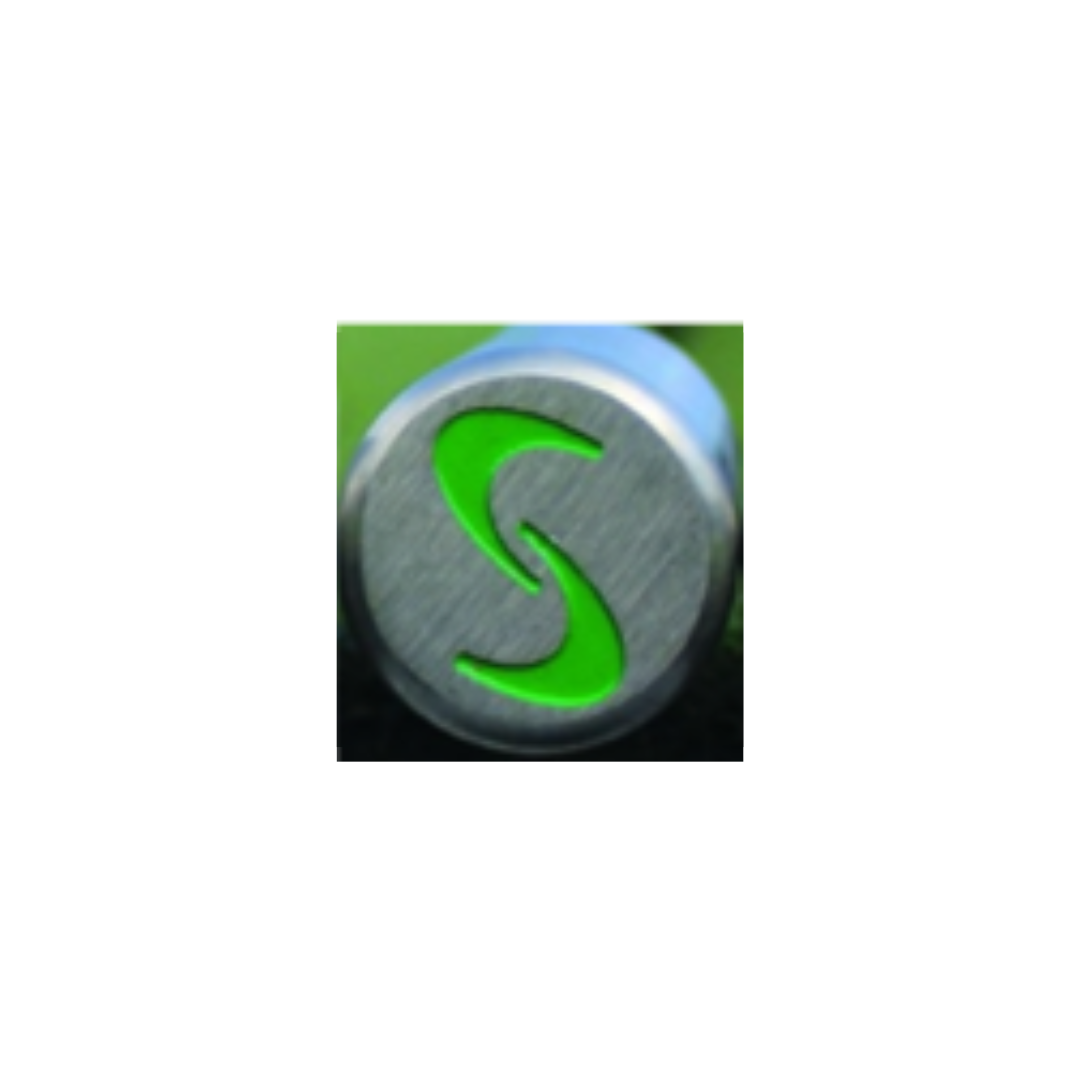 Golf training clubs with color-coded heads: green with a logo on the grip.