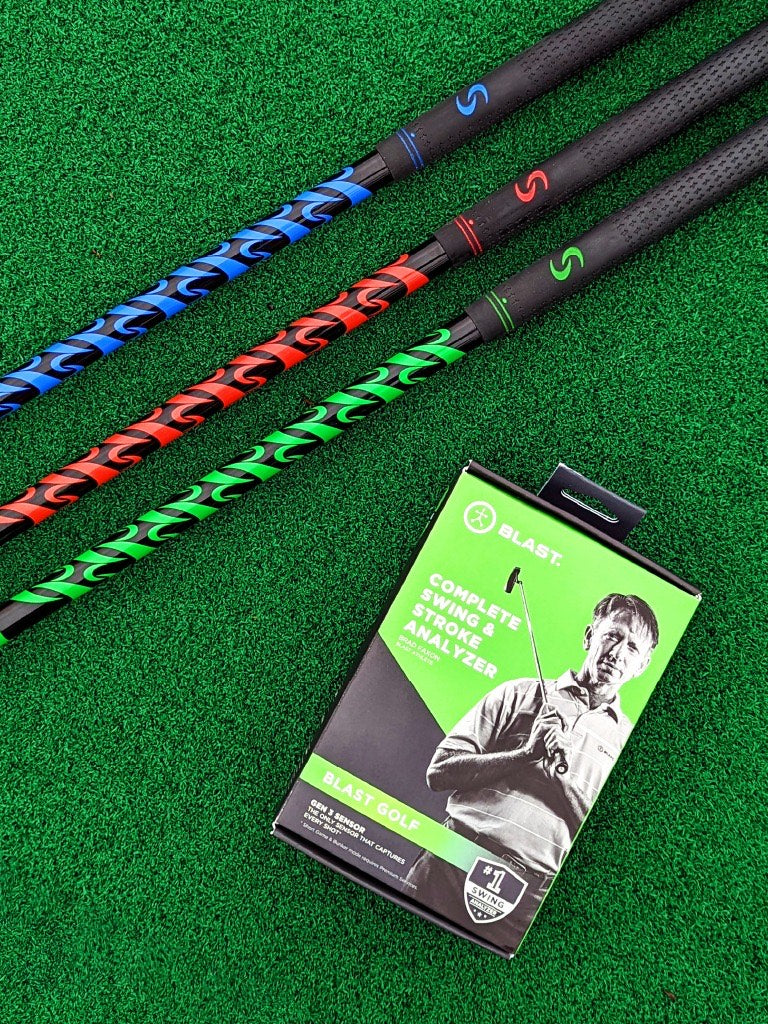 Blast Motion packaging on the green SuperSpeed Sticks