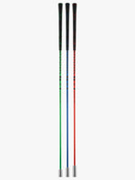 Standing shot of the three SuperSpeed golf training swing aids  in red, blue, and green colors, with the brand logo visible on the black handles.