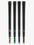 Close up shot of the SuperSpeed Golf Coaches Set full package with red, blue, green, and yellow grips